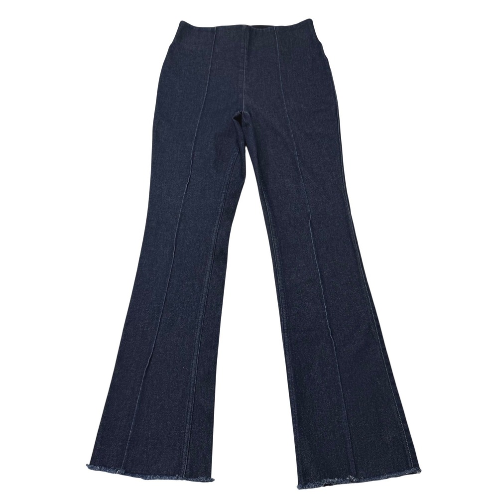 SPANX Jeans Wide Leg Womens Small Dark Indigo Denim Raw Hem Shaping Casual Chic